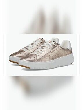 Cole Haan GrandPro Topspin Court Sneakers Rose Gold Studded Leather Size 11